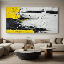 Load image into Gallery viewer, Large - Format Black, White, and Yellow Abstract Acrylic for Minimalist Bedroom & Contemporary Art Space LargeART0318