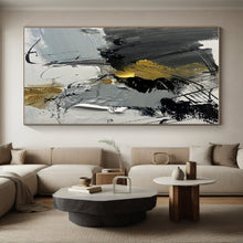 Load image into Gallery viewer, Large Gray - Black - Gold Fusion Art - Perfect for Modern Living Room & Luxury Hotel Lobby LargeART0792