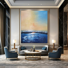 Load image into Gallery viewer, “Impressionistic Sunset Seascape” - Blue, Orange, Yellow Landscape Art on Canvas DKH1324
