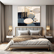 Load image into Gallery viewer, Gold & Blue Geometric Dot Abstract Canvas Painting, Perfect for Modern Nursery & Chic Café LargeART1263