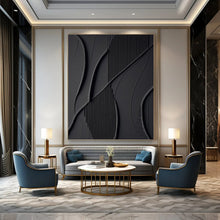 Load image into Gallery viewer, “Black Abstract Relief” - Modern Textured Art on Canvas DKH1465