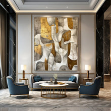 Load image into Gallery viewer, “Gold, Grey and White Abstract Forms” - Modern Abstract Acrylic, Ideal for Luxury Living Room and Corporate Office DTP011
