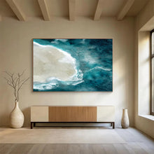 Load image into Gallery viewer, Aerial Blue Ocean and Sandy Island Abstract acrylic painting DLZ125