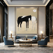 Load image into Gallery viewer, “Minimalist Horse Duo” - Black, White, and Beige Animal Art on Canvas DKH1410
