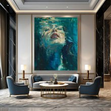 Load image into Gallery viewer, “Underwater Woman in Blue Hues” - Blue Abstract Figural Art on Canvas DKH1183