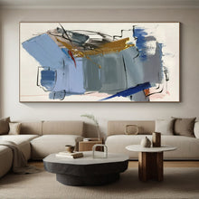 Load image into Gallery viewer, Blue - Gold Contrast Abstract Acrylic Painting, Ideal for Living Room Art Walls & Office Space Backdrops LargeART0804