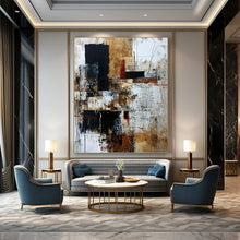 Load image into Gallery viewer, “Industrial - Inspired Abstract Collage” - Brown, Black, White Abstract Art on Canvas DKH1330