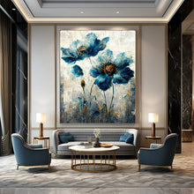 Load image into Gallery viewer, Floral Abstract Painting, Blue & Gray, Nature - Inspired Art for Bedroom & Boutique LargeART2169