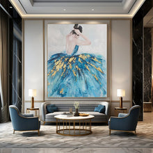 Load image into Gallery viewer, “Elegant Ballerina” - Blue, Gold, and White Figurative Art on Canvas DKH1414