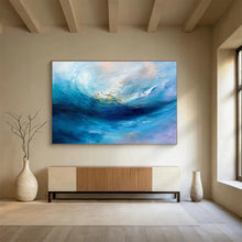 Load image into Gallery viewer, Blue Ocean Wave Abstract Painting for Coastal Bedroom & Nautical Restaurant DKH281