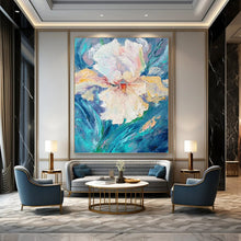 Load image into Gallery viewer, “Textured White Flower” Abstract Impasto Floral Painting on Canvas, Bold Botanical Art DKH942