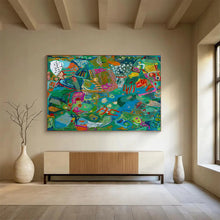 Load image into Gallery viewer, “Green and Blue Abstract Tapestry” - Colorful Abstract Acrylic, Fits Gallery and Dining Room DLZ235