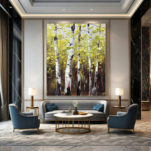 Load image into Gallery viewer, “Sunlit Yellow Birch Forest” - Yellow, Green, Brown Landscape Art on Canvas DKH1282