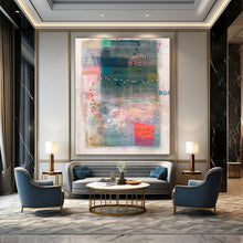 Load image into Gallery viewer, Blue and Pink Collage Abstract Painting, Suited for Coastal Bedroom & Art - Inspired Library LargeART1858