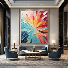 Load image into Gallery viewer, “Rainbow Petal Burst” – Textured Floral Oil Painting with Radiating Colors DTP288