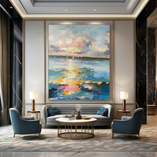 Load image into Gallery viewer, Colorful Sailboats on Horizon Abstract Painting, Ideal for Beachfront Home Office & Coastal Guest Room LargeART1896