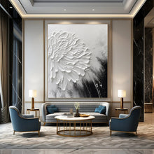 Load image into Gallery viewer, Impasto Abstract Flower Art, Monochromatic White - Toned Painting for Minimalist Bedroom & Serene Meditation Space LargeART2216