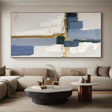 Load image into Gallery viewer, Large - Format Blue - Gold Abstract Art for Coastal Bedroom & Chic Lounge LargeART0506