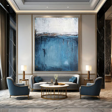 Load image into Gallery viewer, “Blue and White Abstract with Dripping Effects” - Expressive Abstract Art on Canvas DKH1558