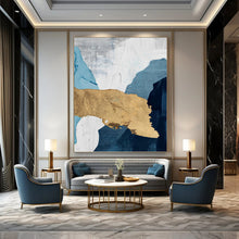 Load image into Gallery viewer, “Blue, White & Gold Abstract” - Luxe Abstract Art on Canvas DKH1527