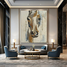 Load image into Gallery viewer, Minimalist Abstract Horse Art, Gold - Accented Neutral Tones for Modern Farmhouse & Equestrian Bedroom LargeART2186