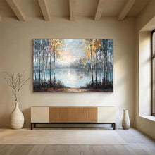 Load image into Gallery viewer, Autumn Forest “Misty Lake” Painting on Canvas, Evocative Landscape Art DKH904