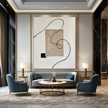 Load image into Gallery viewer, “Minimalist Shape and Line Abstract” - Beige, Black, White Abstract Art on Canvas DKH1327