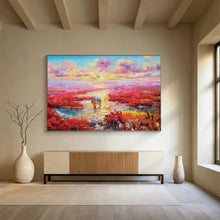 Load image into Gallery viewer, Hand - painted Extensive Pink Marsh Sunset Acrylic Art for Serene Bedrooms LargeART1799