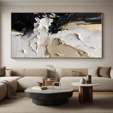 Load image into Gallery viewer, Custom Large Black - White - Gold Textured Abstract – Perfect for Modern Penthouse Office & Upscale Hotel Lobby LargeART0715