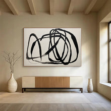 Load image into Gallery viewer, Hand - painted Black Abstract Line Acrylic Art for Minimalist Study Decor LargeART1650