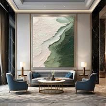 Load image into Gallery viewer, “Textured Green and White Abstraction” - Layered Color Field Art on Canvas DKH1382