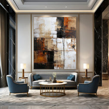 Load image into Gallery viewer, “Textured Industrial Abstract” - Brown, Black, White Abstract Art on Canvas DKH1308