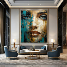 Load image into Gallery viewer, Blue & Gold Abstract Portrait Art, Perfect for Glamorous Bedroom & Art - Filled Hallway LargeART2132