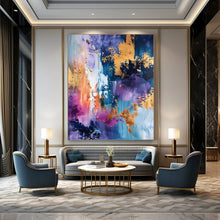 Load image into Gallery viewer, “Cosmic Color Burst” – Abstract Acrylic Painting with Purple, Blue & Gold Hues DTP282