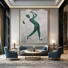 Load image into Gallery viewer, Abstract Painting Green Golfer Silhouette Art for Game Room & Sports Bar Decor LargeART2162