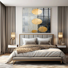 Load image into Gallery viewer, Gold Circles on Gray Abstract Canvas Painting, Great for Minimalist Office & Upscale Retail Space LargeART1241