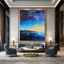 Load image into Gallery viewer, Starry Night Sailboats Abstract Painting, Ideal for Dreamy Nursery & Cosmic - Themed Living Room LargeART1901
