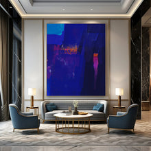 Load image into Gallery viewer, Deep Blue Abstract Painting with Orange Highlights, Perfect for Modern Living Room & Night - Themed Bar LargeART1820