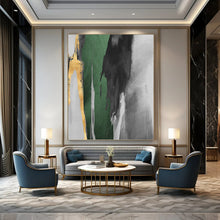 Load image into Gallery viewer, “Green, Grey, Gold & White Abstract” - Modern Abstract Art on Canvas DKH1522