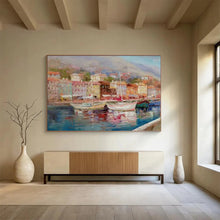 Load image into Gallery viewer, Hand - painted Large - sized Coastal Town Harbor Acrylic Art for Nautical - Themed Living Rooms LargeART1800