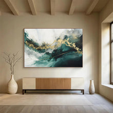 Load image into Gallery viewer, Emerald & Gold Flow Hand-Painted Abstract Acrylic Art for Bedroom Wall Art LargeART1616