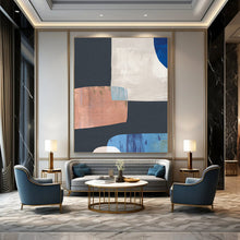 Load image into Gallery viewer, Geometric Color Harmony – Black, White, Blue, and Copper Abstract Shapes DTP200