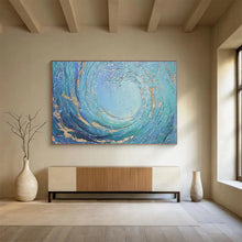 Load image into Gallery viewer, “Blue and Gold Swirl” - Textured Abstract Acrylic, Good for Luxury Bathroom and Living Room DLZ254