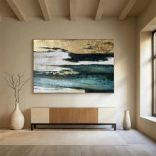 Load image into Gallery viewer, Hand - Painted Blue - Green - Gold Textured Abstract Acrylic Art for Showroom Living Room Art Decoration LargeART1633