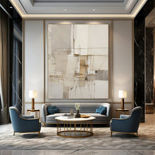 Load image into Gallery viewer, “Minimalist Line Abstract” - Grey, White, Brown Abstract Art on Canvas DKH1309