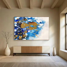 Load image into Gallery viewer, Fluid Blue - Gold Abstract Art for Contemporary Bathroom & Chic Guest Room DKH167