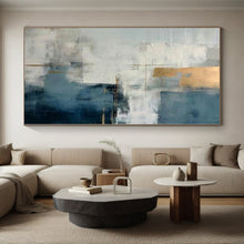 Load image into Gallery viewer, Oversized Hand - painted Blue - Gray and Gold Abstract Fusion Acrylic Art for Luxe - Themed Living Rooms LargeART0248