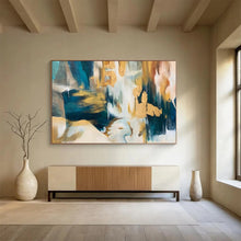 Load image into Gallery viewer, Hand - Painted Turquoise & Gold Abstract Acrylic Art for Sophisticated Dining Area LargeART1636