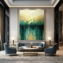 Load image into Gallery viewer, Abstract Painting, Teal & Gold, Elegant Art for Dining Room & Office LargeART2168