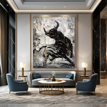 Load image into Gallery viewer, Black & Gold Abstract Bull Painting, Suited for Bold Home Office & Masculine Den LargeART1968